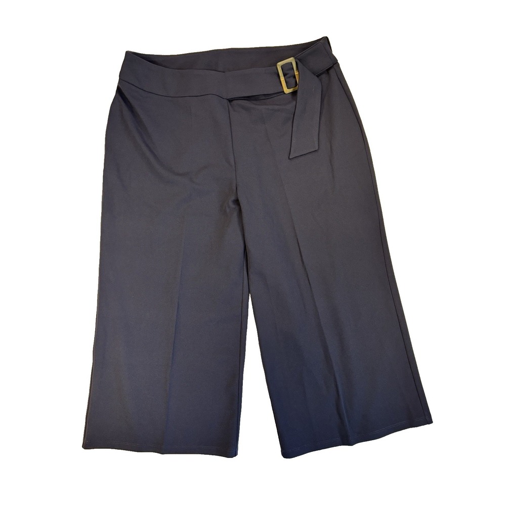 Nina Leonard Women's 2X Navy Blue Cropped Wide Leg Pants Capsule Career Office